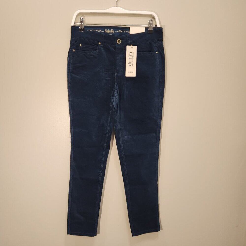 Rafaella Velour Pants Weekend Slimming Comfort Stretch Teal Blue - Size 6